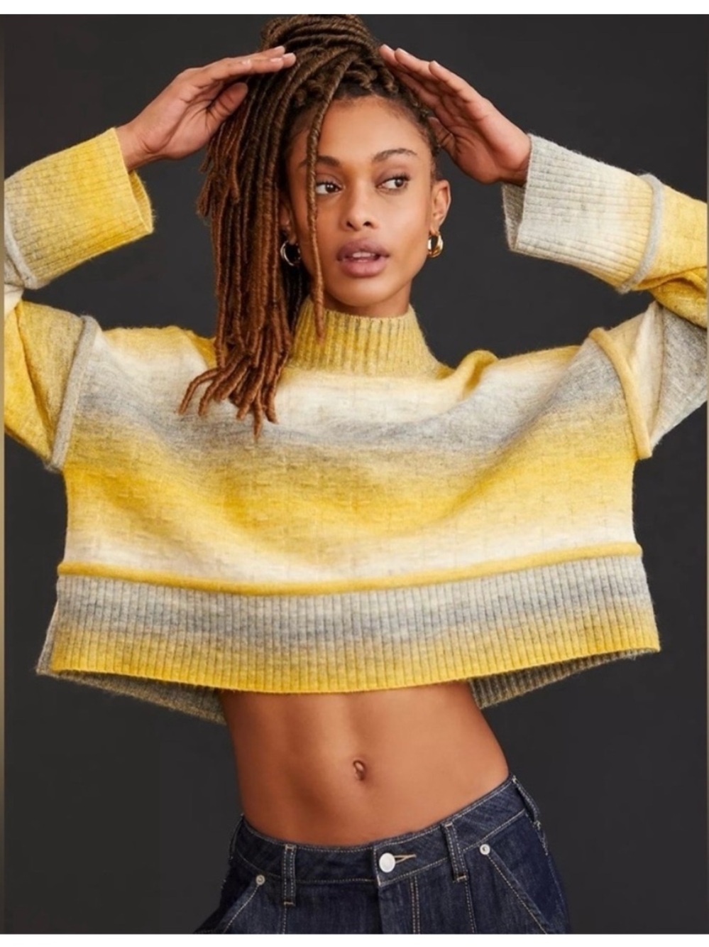 Anthropologie Pilcro yellow ombre mockneck cropped sweater M
